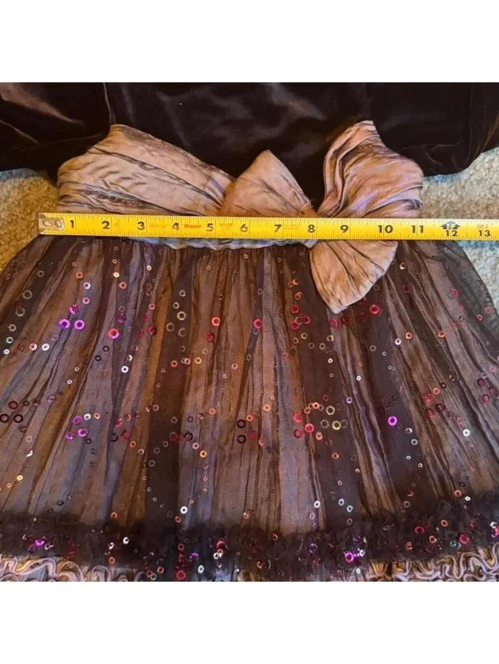 Iris & Ivy 2T Velvet Long Sleeve Dress Full Skirt Sequin & Bow Holiday Christmas